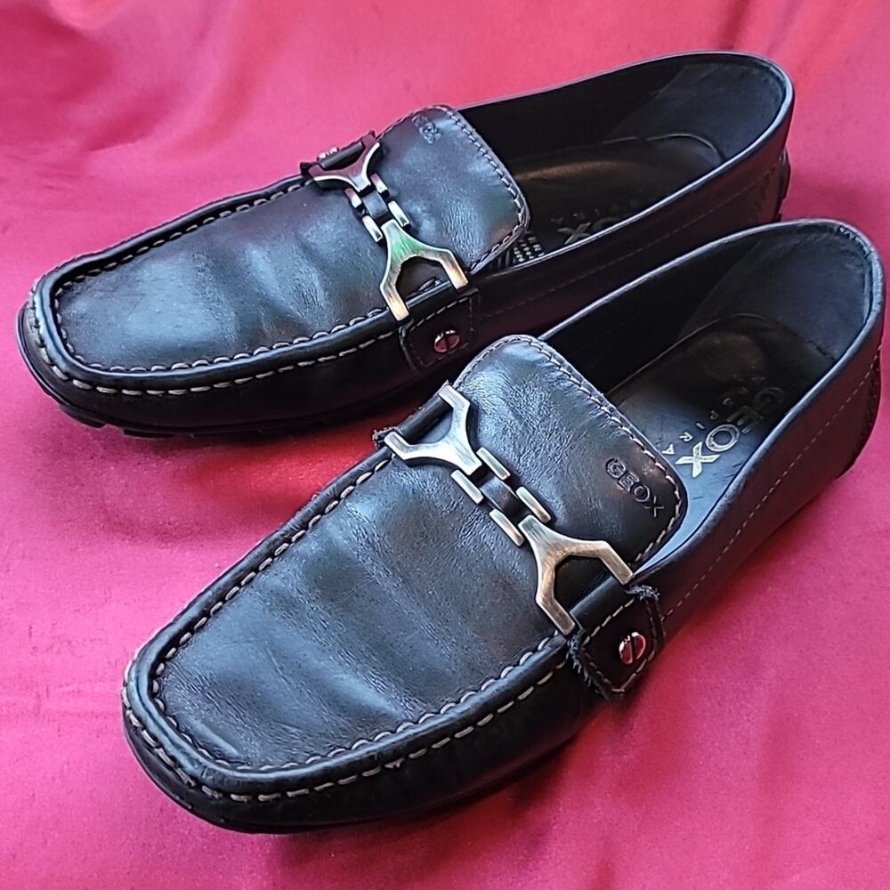 GEOX Respira sz11 moccasin loafer slip on horsebit full leather black
